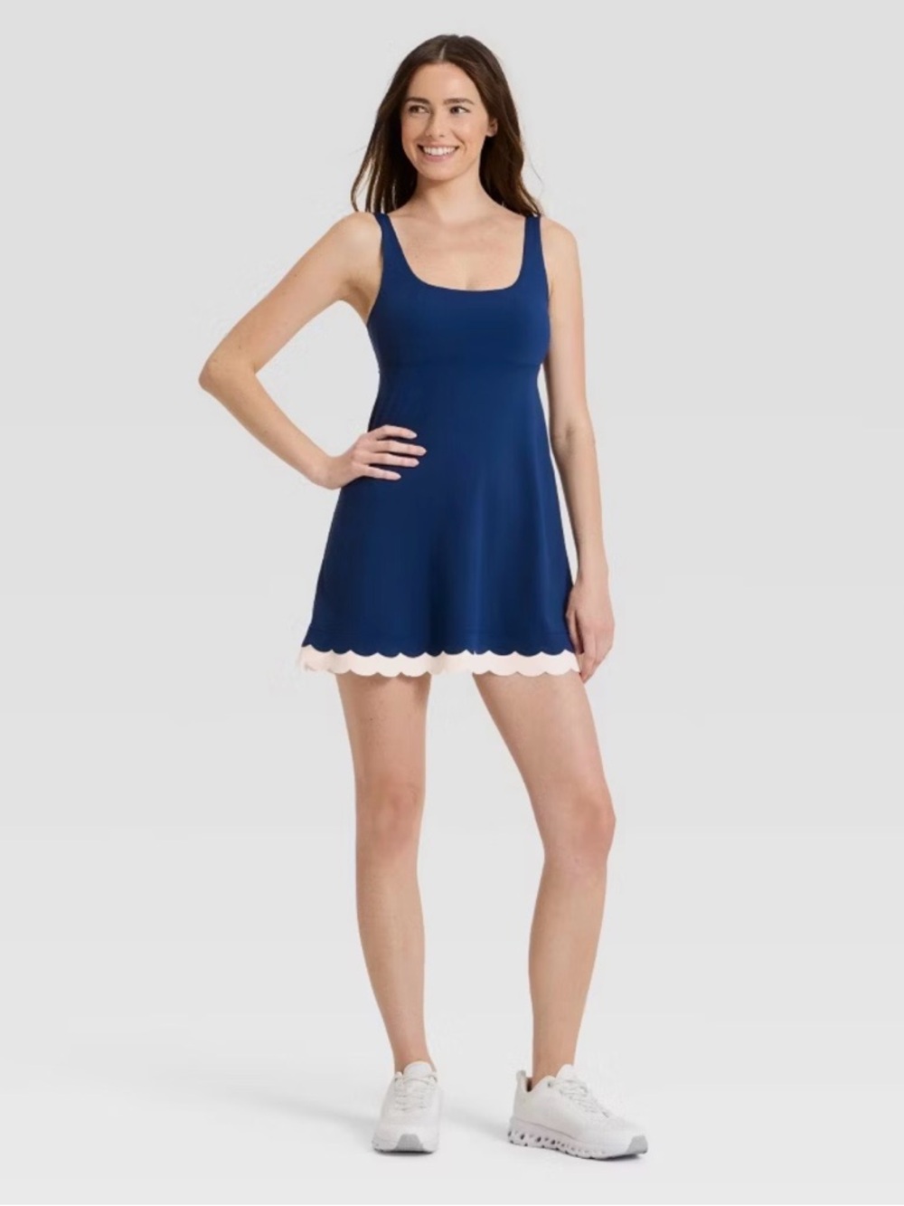 JoyLab Scallop Hem Activewear Dress, Navy Blue, Sz L, NWT